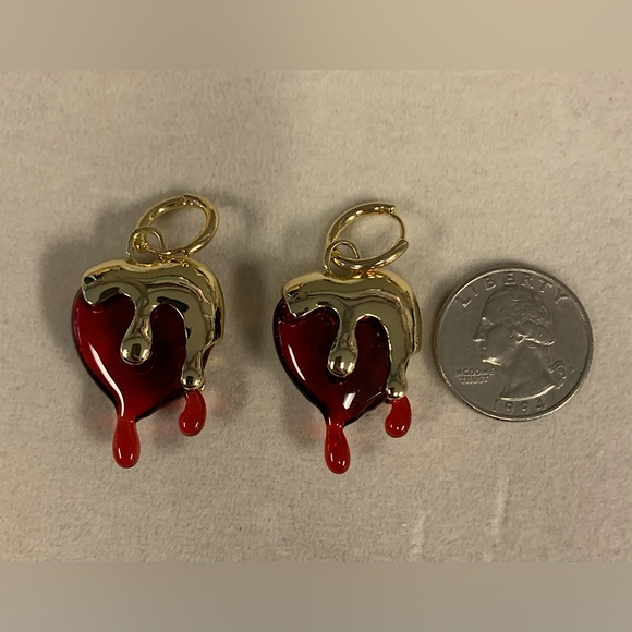 ❤️ Melting Gold over Red Heart Dangle Earrings - Picture 7 of 8